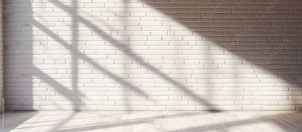 Poster white brick wall with shadows and natural light creating patterns copy space for text placement