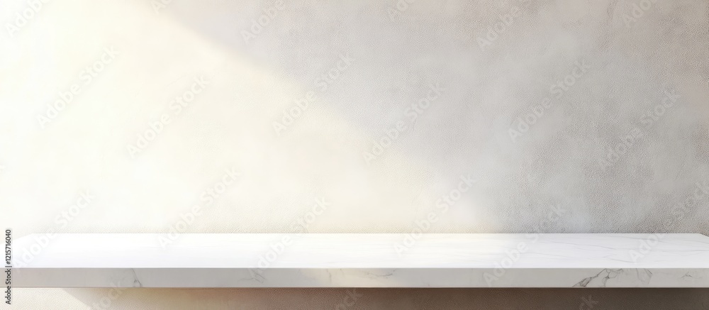 Poster minimalist empty shelf on a concrete wall with soft light and copy space for product display or prom