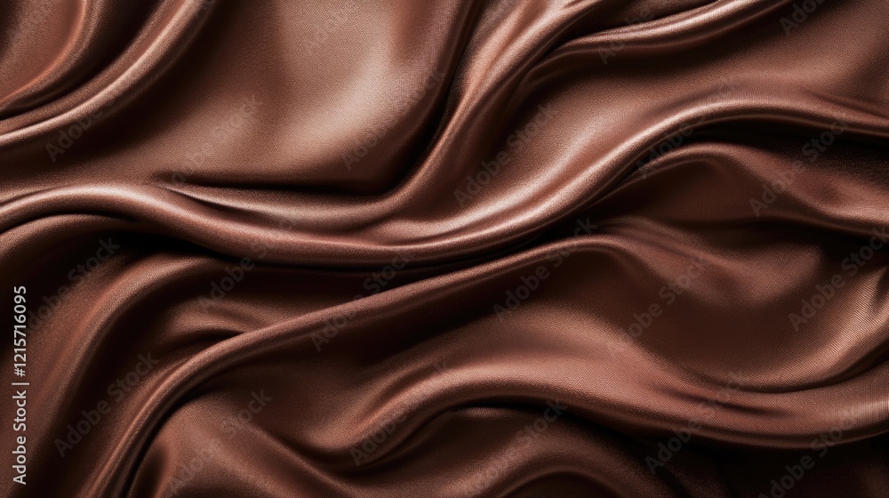 Poster brown satin fabric with smooth folds and waves creating a luxurious textured background with copy sp