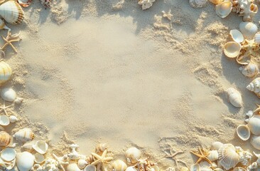 Fototapeta premium Seashells and Sand Beach Summer Background Image