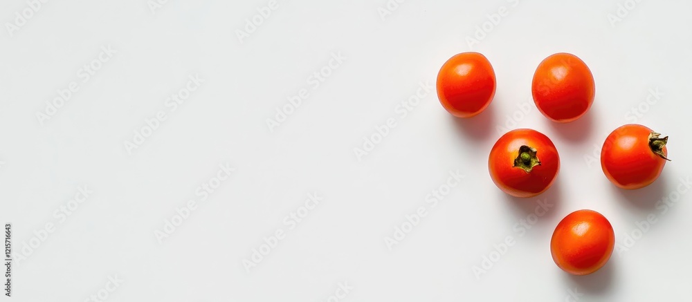Poster Fresh small red tomatoes on a light background with Copy Space for text placement