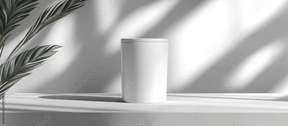 Poster minimalistic white tumbler gift box mockup with soft shadows on light gray surface and blank space f