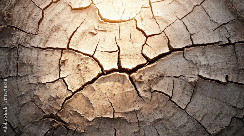 Poster wooden tree trunk with cracks and texture details illuminated by soft light copy space