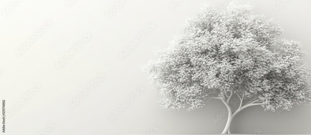 Aufkleber elegant white tree in minimalistic setting with ample blank space for text or design, softly lit in 