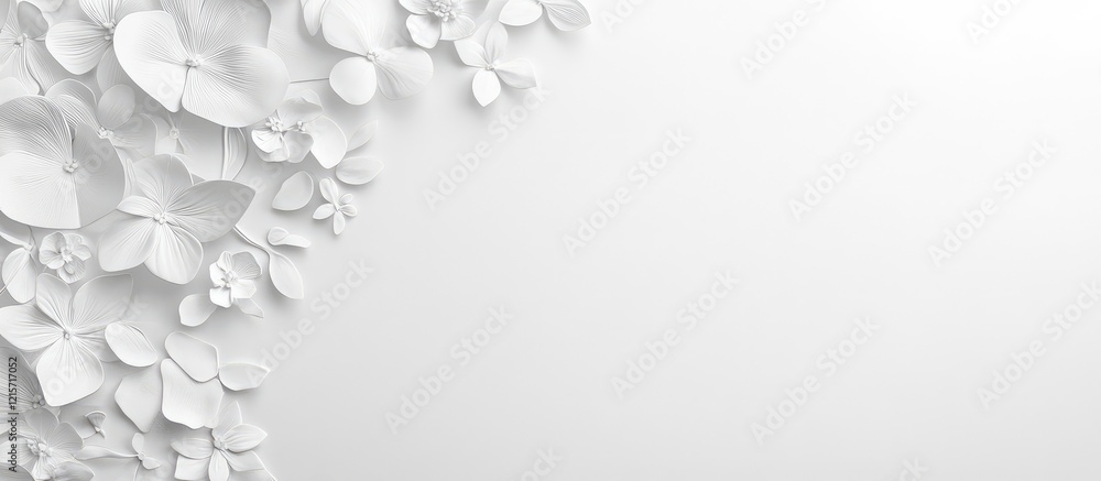Poster elegant white textured background with delicate floral elements on the left side ideal for minimalis