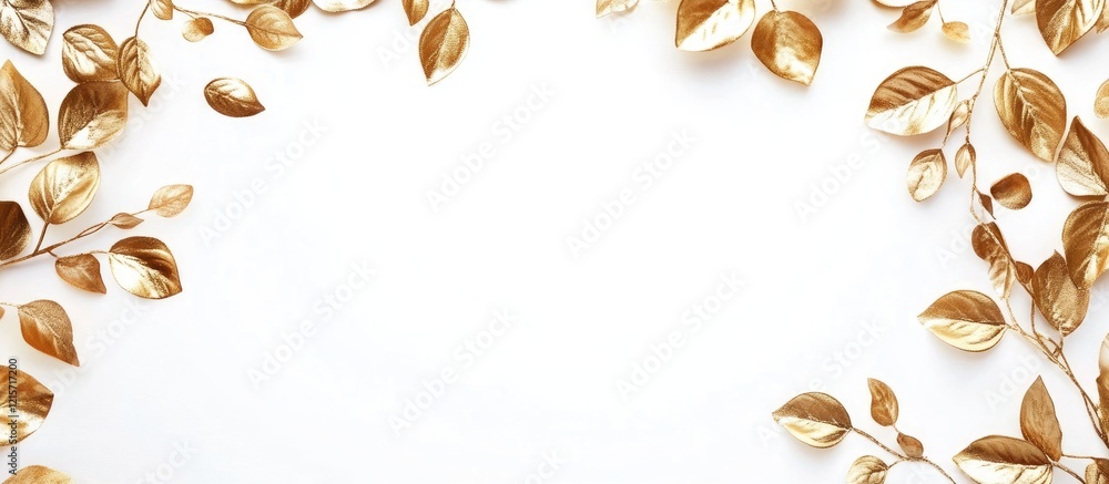 Poster golden leaves frame on a white background with copy space for text or graphics. ideal for elegant de