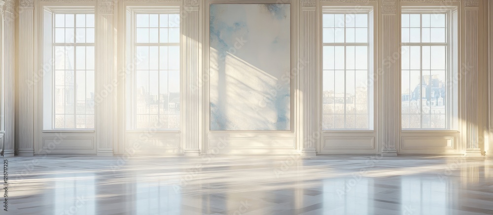 Poster spacious empty room with large windows and natural light creating a bright atmosphere copy space
