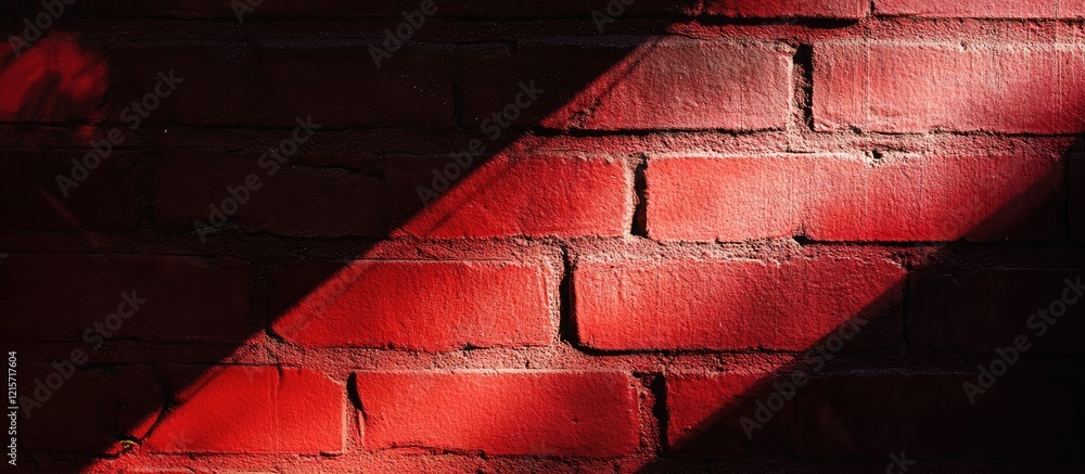 Aufkleber red brick wall with diagonal shadow pattern and highlighted texture, copy space available.
