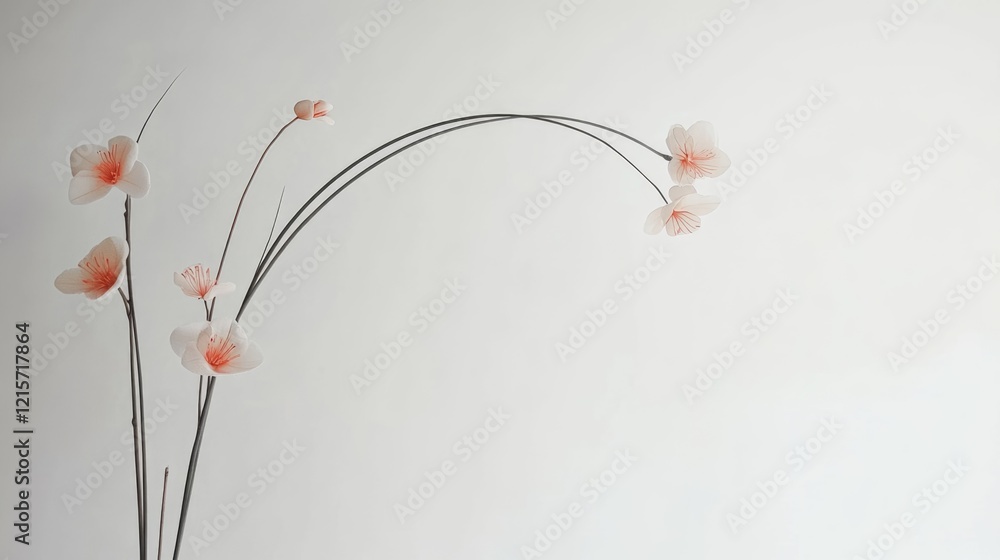 Aufkleber elegant arrangement of delicate flowers with soft pink accents on minimalistic background with copy 
