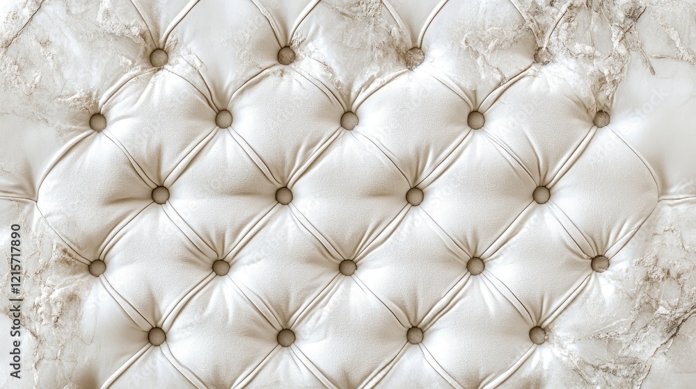 Poster white textured fabric with a quilted pattern and decorative buttons for interior design backgrounds.