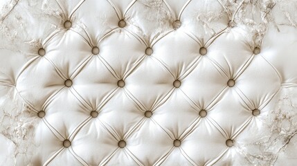 White textured fabric with a quilted pattern and decorative buttons for interior design backgrounds.