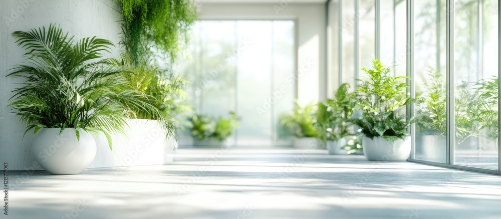 Aufkleber interior space with large windows and potted plants creating a bright and airy atmosphere with copy 
