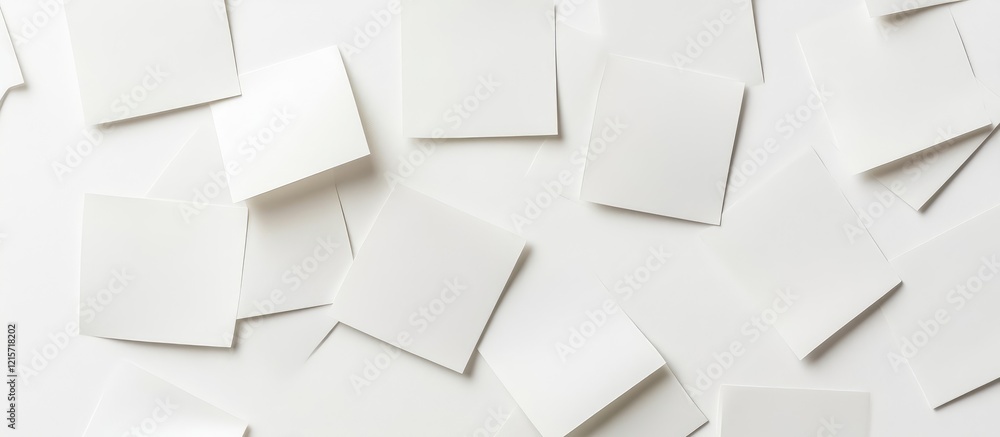 Poster white square sticky notes on light grey background with abundant blank space for text and creative o