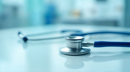 Medical stethoscope on a sterile table, representing healthcare, diagnosis, patient care, medical professionals, and the importance of health in modern medicine.