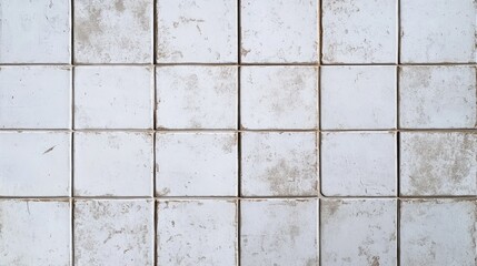 Vintage white square tiles with stains textured background for interior design or home renovation projects