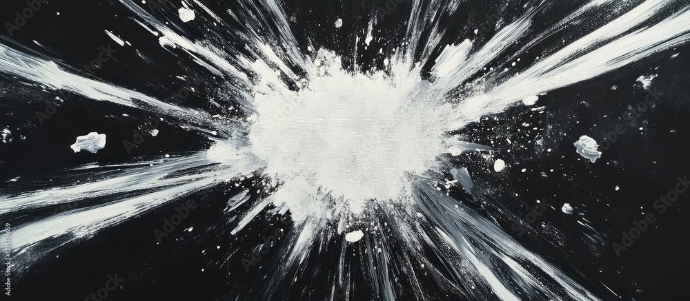 Poster dynamic white spray paint burst on deep black canvas creating space for creative text overlay