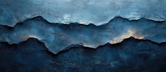 Obraz premium Abstract mountain landscape in shades of blue with textured layers and soft illumination, featuring ample copy space for text.