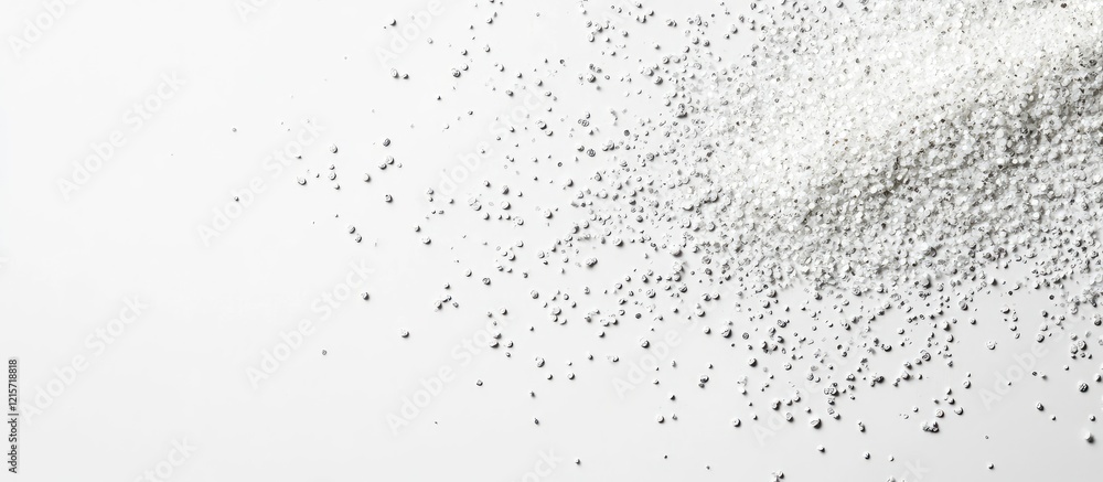 Poster White sparkling glitter confetti scattered diagonally across a pristine white background creating a festive atmosphere with ample space for custom text.