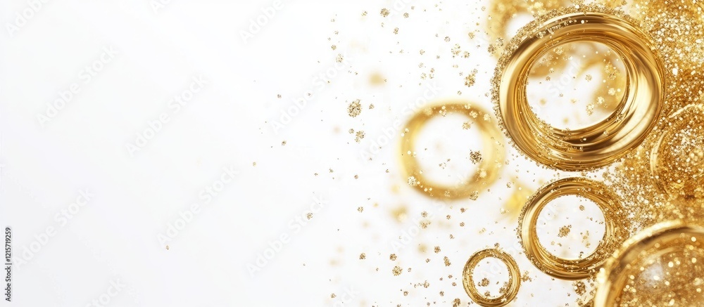Aufkleber golden rings with sparkling effects on a bright background with copy space for text placement