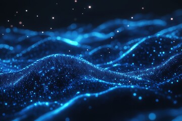 Digital data stream of blue numbers and code flowing in the dark space, a technological background with a light effect. 