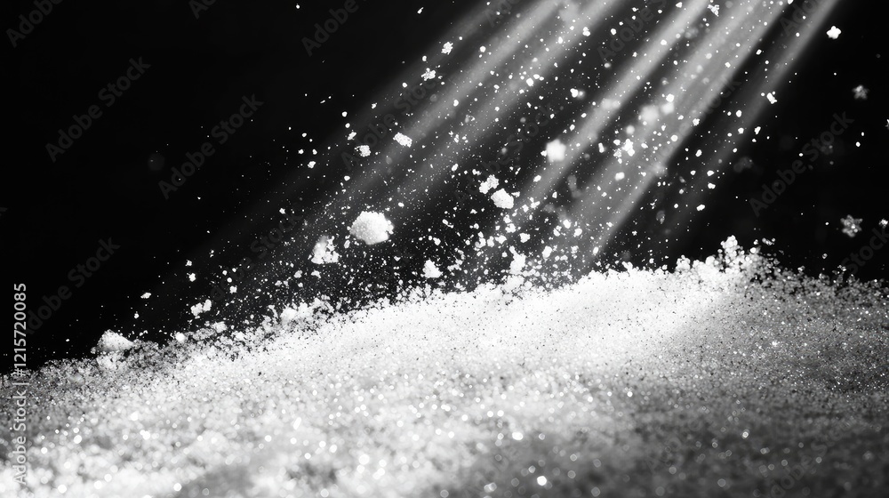 Poster snowfall with light rays shining through creating a magical winter atmosphere