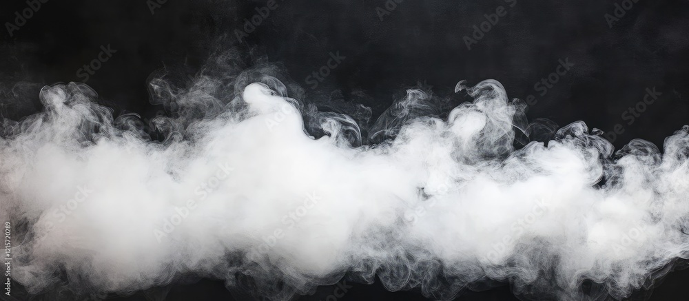 Poster white wispy smoke billowing against a deep black background, creating a dramatic contrast with ample