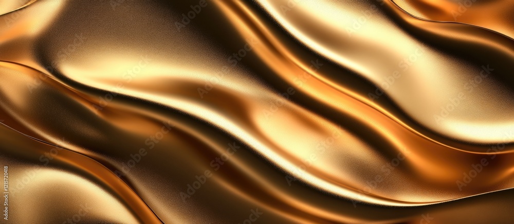 Poster golden metallic abstract background with waves and folds providing copy space for text.
