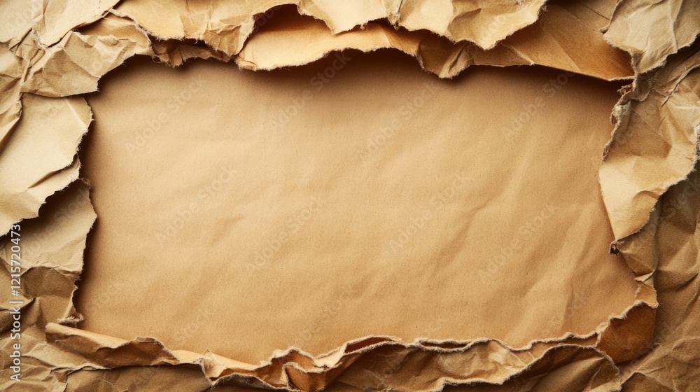 Poster torn brown paper texture with copy space for text or design elements. crumpled background ideal for 
