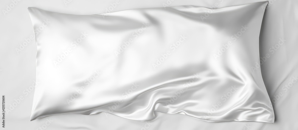Poster luxurious white silk pillowcase with a smooth satin finish on a soft light gray background showcasin