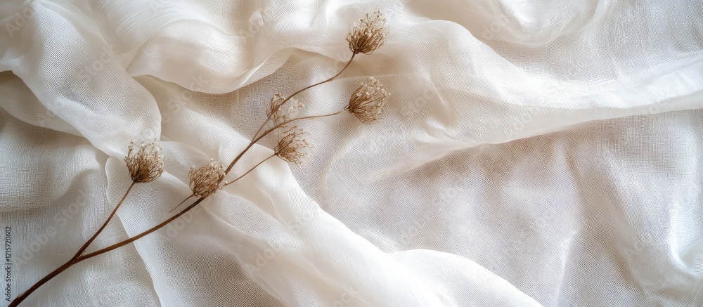 Poster delicate white silk fabric draped gracefully with minimalistic empty space for text featuring soft b