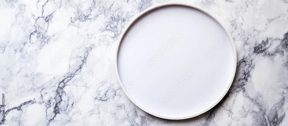 Aufkleber elegant white circular frame positioned on a smooth marble background featuring subtle gray and whit