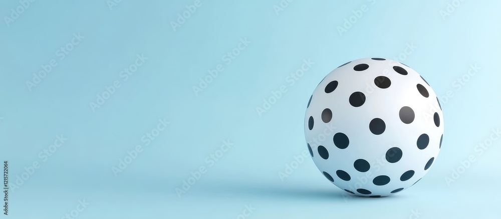 Poster white polka dot ball on soft blue background with blank area for custom text and branding opportunit