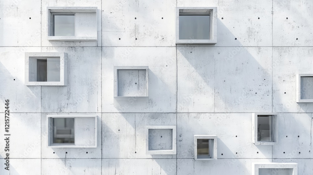 Poster aerial view of modern concrete wall featuring multiple window frames illustrating contemporary archi