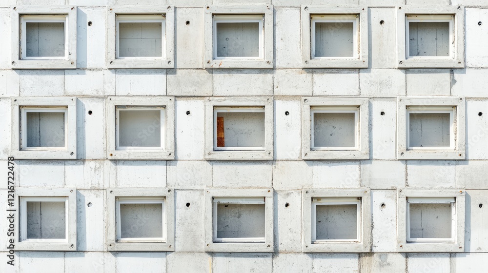 Poster aerial perspective of a white block wall featuring window frames construction background with space 