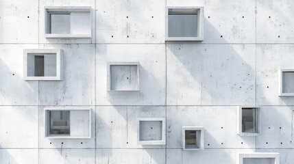 Aerial view of modern concrete wall featuring multiple window frames illustrating contemporary architectural design and space for text placement