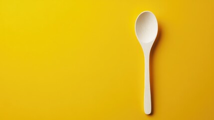 Minimalist White Wooden Spoon Positioned on Bright Yellow Background in Contemporary Kitchen Setting
