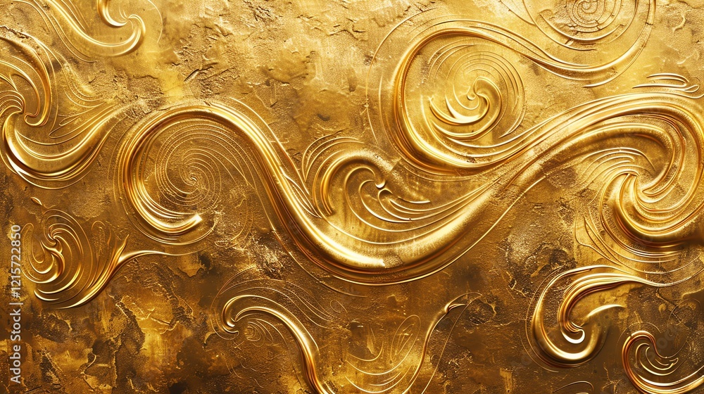 Poster golden swirls of elegant golden abstract shapes. 3d rendering.