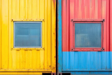Colorful Shipping Container Wall with Windows
