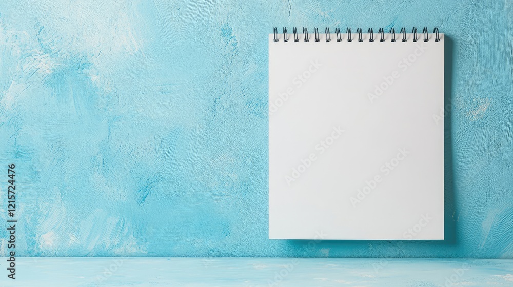 Poster blank wall calendar with spiral binding on soft blue grunge background minimalist design for copy sp