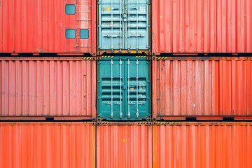 Fototapeta premium Stacked Cargo Shipping Containers Global Trade Logistics