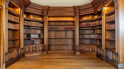 Ornate Wooden Bookcases Fill Luxurious Library Room