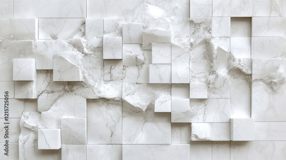 Poster elegant white marble mosaic background with textured cube patterns and subtle gray veins, ideal for 