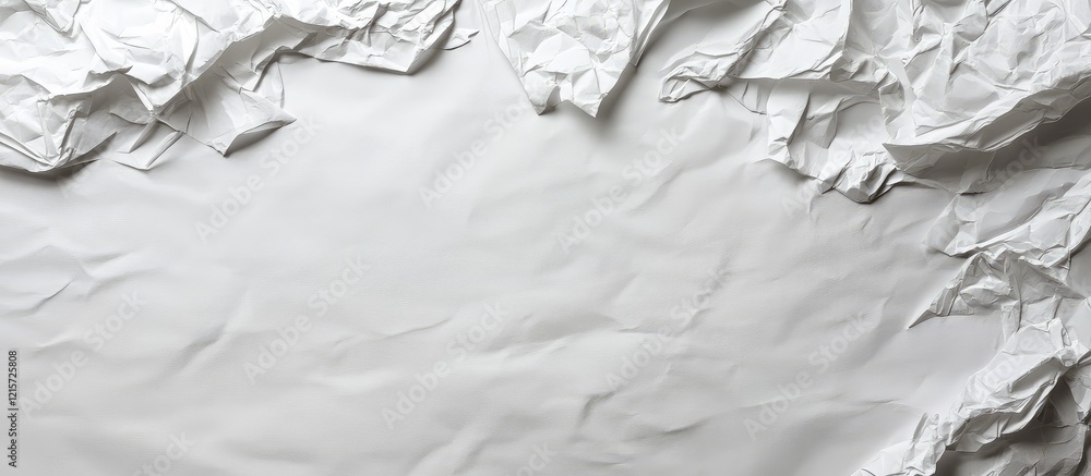 Aufkleber crumpled white paper textured surface in bright workspace with ample empty space for minimalist desi