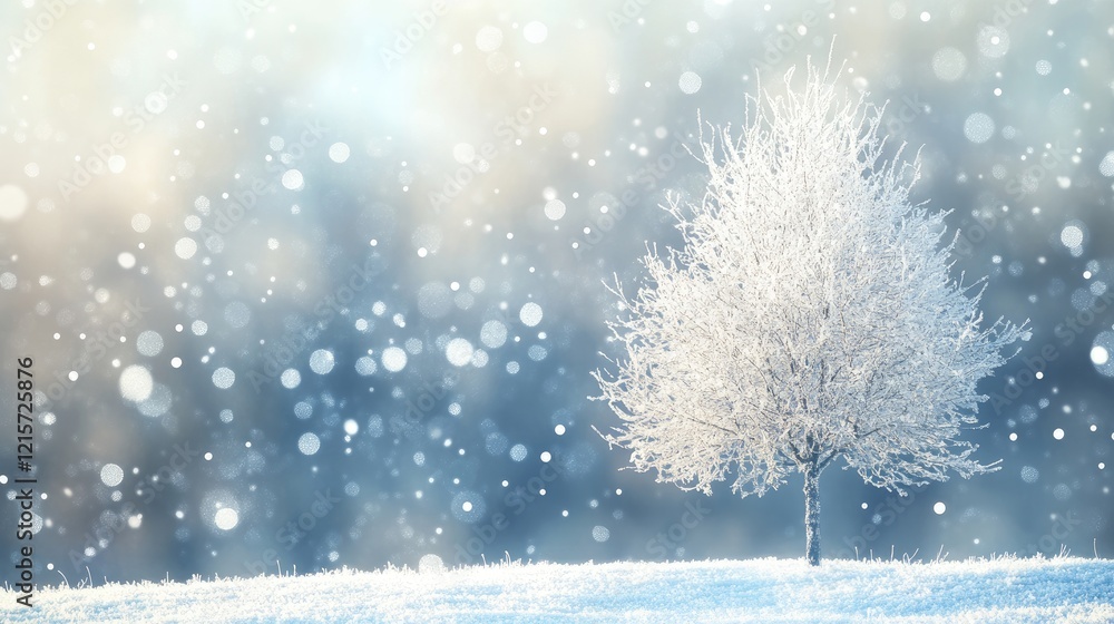 Aufkleber serene winter landscape featuring a frosty tree with snow and soft bokeh background creating a peace