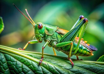 Fototapeta premium Giant Green Grasshopper Closeup, Macro Photography, Insect Photography, Nature Photography, Green Grasshopper, Long Antennae