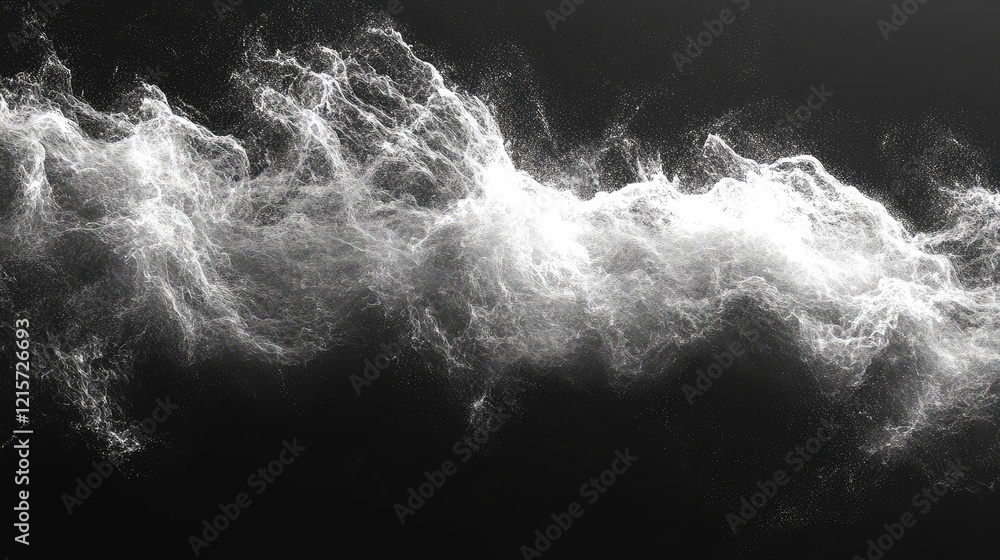 Poster white misty water vapor swirling gracefully against a deep black background creating an ethereal and
