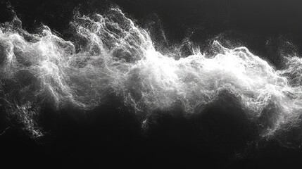 White misty water vapor swirling gracefully against a deep black background creating an ethereal and dynamic abstract design