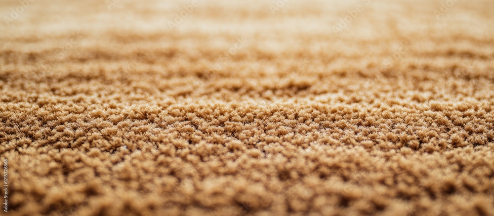 Poster close up of warm beige carpet texture with soft fibers and empty space for text in bright indoor lig