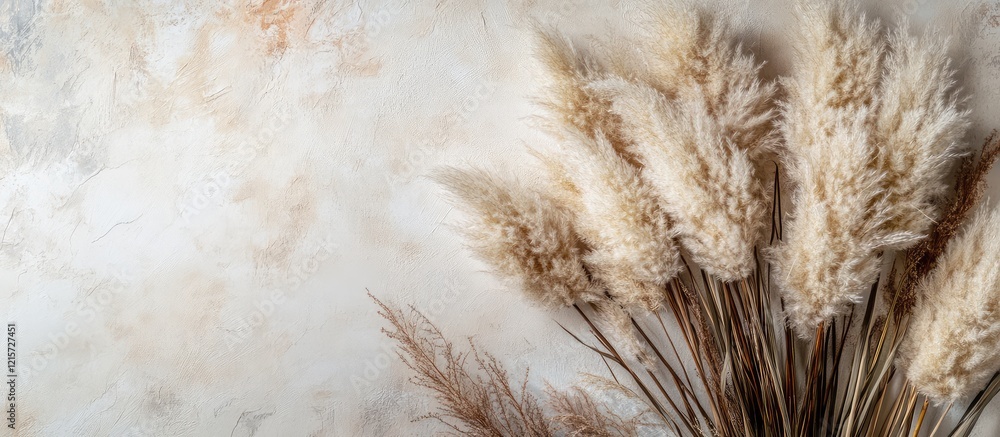 Poster elegant whitewashed dried pampas grass floral arrangement in soft cream and beige tones on textured 