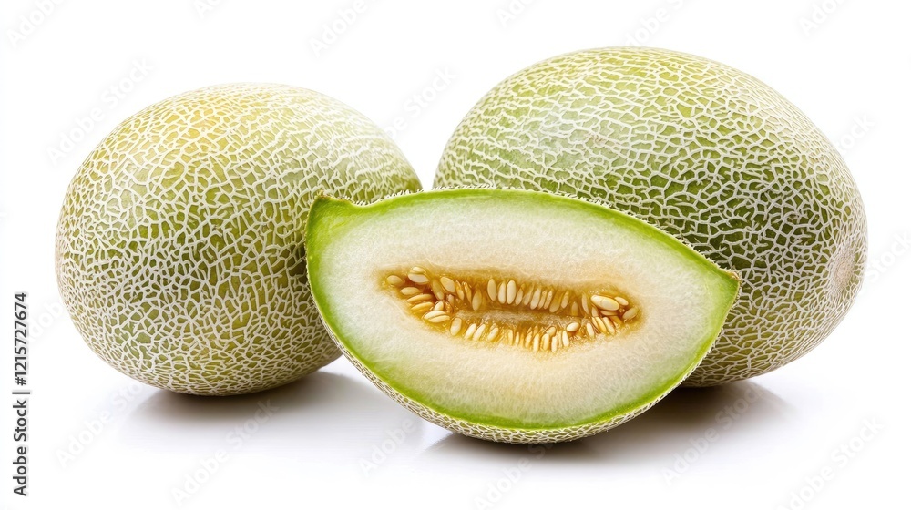 Poster winter melon fruit with cross section isolated on white background showcasing its unique texture and
